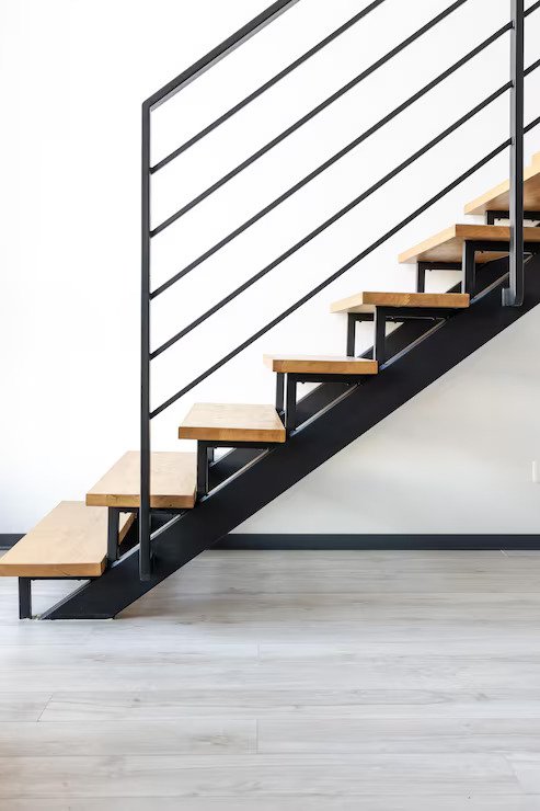 bright interior staircase scandinavian wood steel modern loft